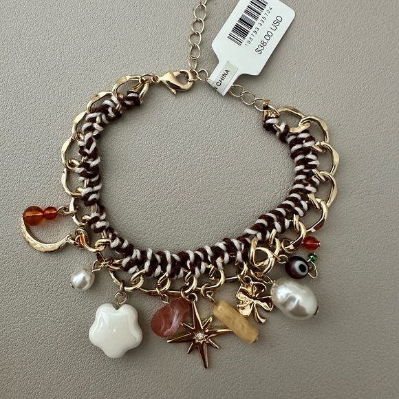 NWT Free People Bailey Gold and Brown Charm Bracelet - Picture 4 of 8